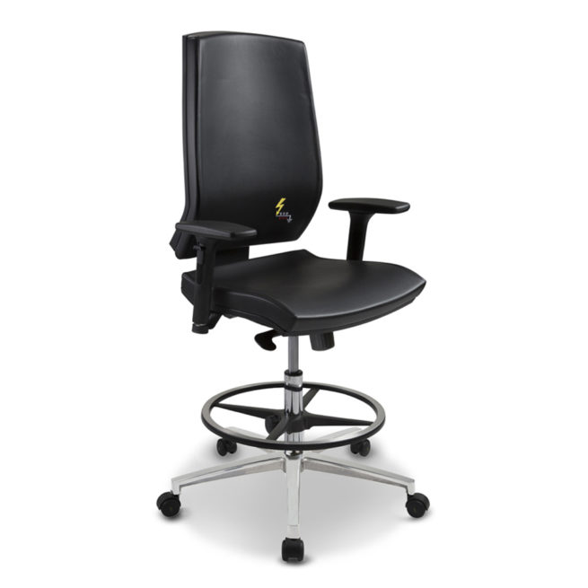 Ergonomischer ESD-Stuhl ERGONOMY mit höhe Rückenlehne von Gref GrendeneESD-Bürostuhl ERGONOMY aus Öko-Leder, schwarz, mit Armlehnen, hohe Rückenlehne, Aluminium-Fußring